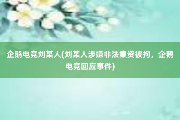 企鹅电竞刘某人(刘某人涉嫌非法集资被拘，企鹅电竞回应事件)