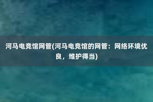 河马电竞馆网管(河马电竞馆的网管：网络环境优良，维护得当)