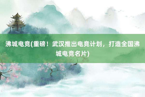 沸城电竞(重磅！武汉推出电竞计划，打造全国沸城电竞名片)