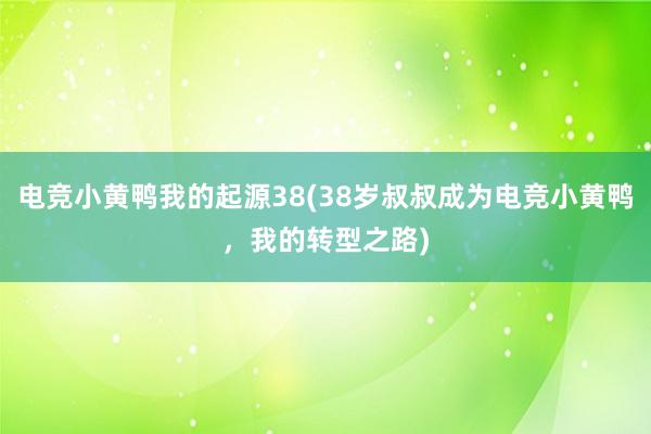 电竞小黄鸭我的起源38(38岁叔叔成为电竞小黄鸭，我的转型之路)