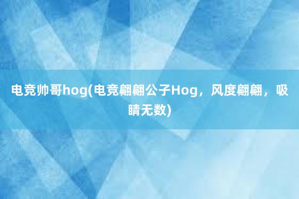 电竞帅哥hog(电竞翩翩公子Hog，风度翩翩，吸睛无数)