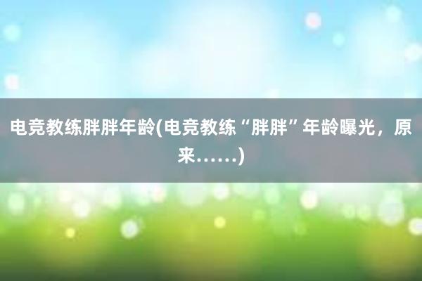 电竞教练胖胖年龄(电竞教练“胖胖”年龄曝光，原来……)