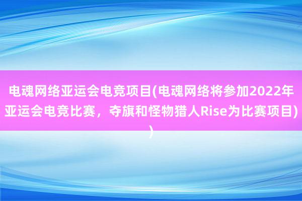 电魂网络亚运会电竞项目(电魂网络将参加2022年亚运会电竞比赛，夺旗和怪物猎人Rise为比赛项目)