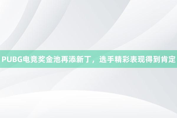 PUBG电竞奖金池再添新丁，选手精彩表现得到肯定